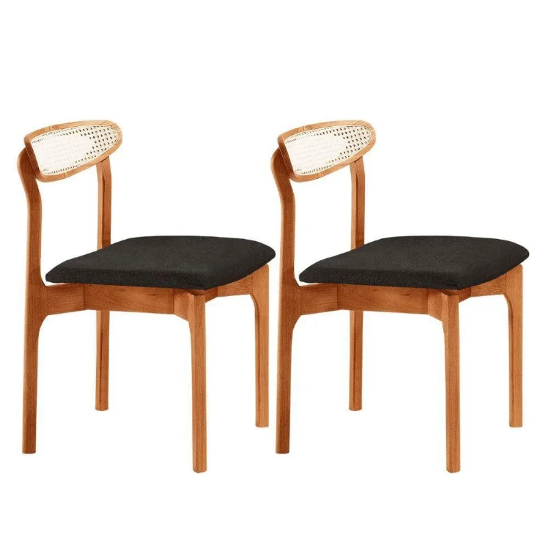 Conjunto 2 Cadeira De Jantar Noronha Premium Moderna Mobília Linho Preto / Imbuia Nat. - moderna