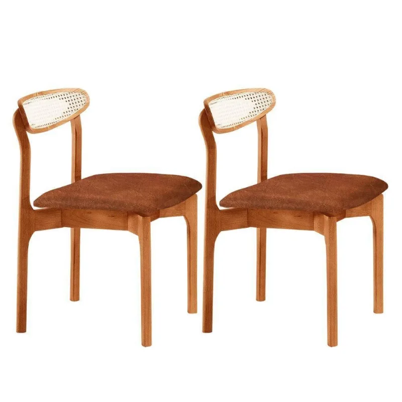 Conjunto 2 Cadeira De Jantar Noronha Premium Moderna Mobília Star Puce/imbuia Natural - moderna