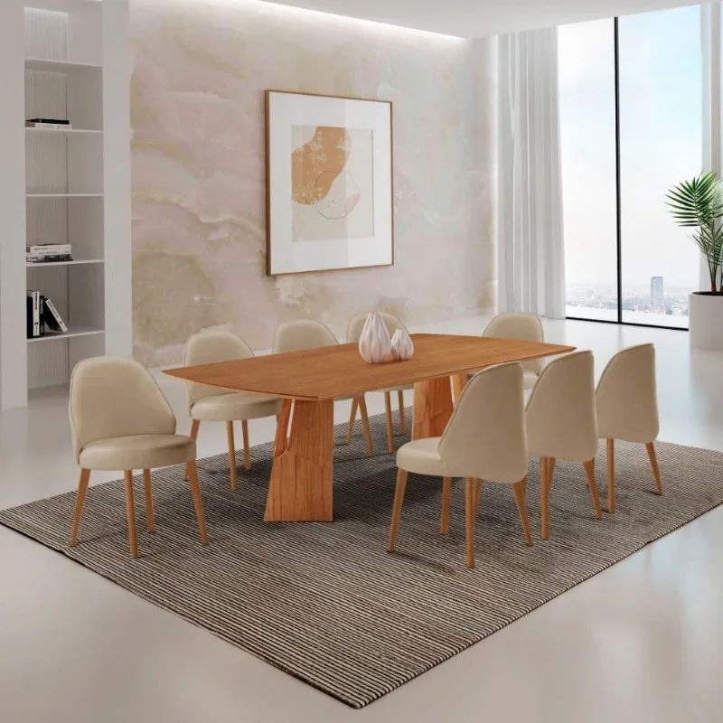 Mesa Florida Tampo Barril Laminado E 8 Cadeiras Suiça Vel Creme /imbuia Nat/cinam. Imbuia