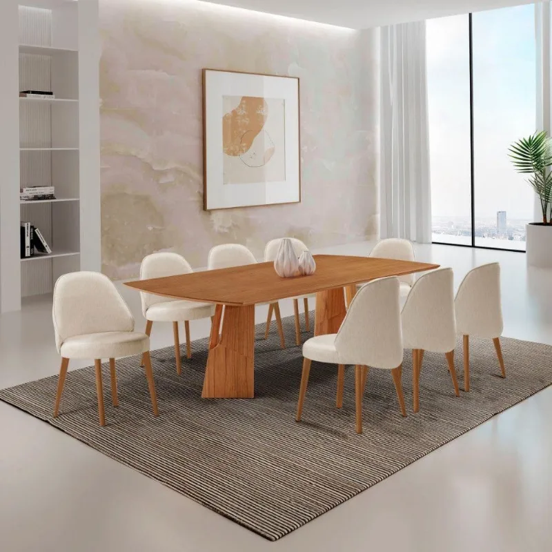 Mesa Florida Tampo Barril Laminado E 8 Cadeiras Suiça Linho Off/imbuia Nat/cinam. Imbuia