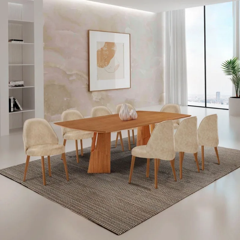 Mesa Florida Tampo Barril Laminado E 8 Cadeiras Suiça Milano/imbuia Nat/cinam. Imbuia