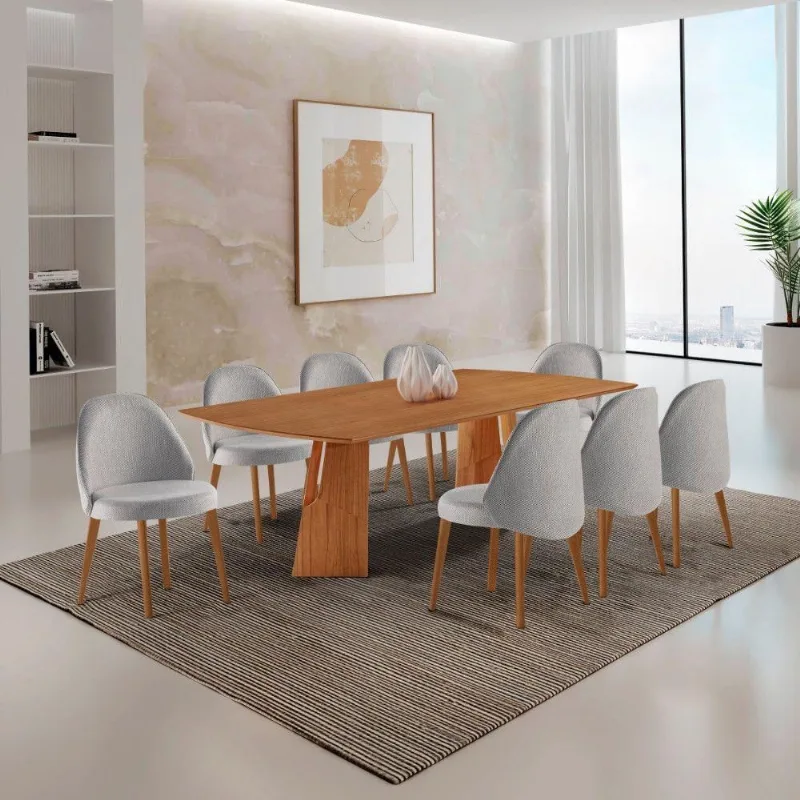Mesa Florida Tampo Barril Laminado E 8 Cadeiras Suiça Quartzo/imbuia Nat/cinam. Imbuia