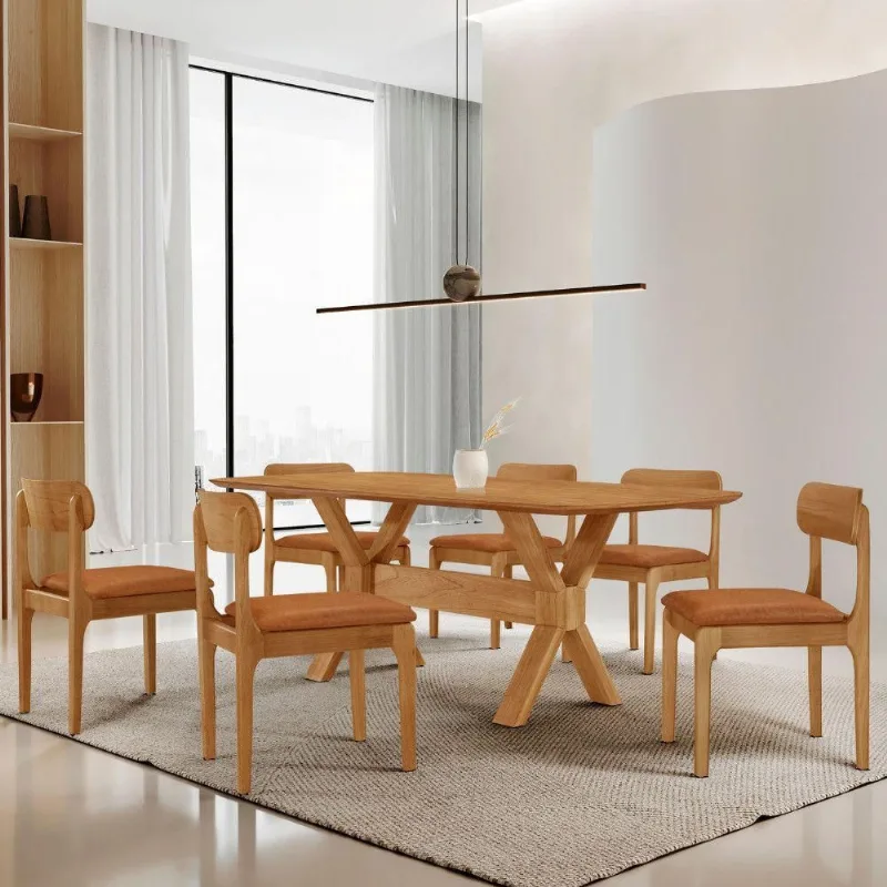 Conjunto Star 6 Lugares Tampo MDF Barril Base em X Imbuia Moderna - moderna