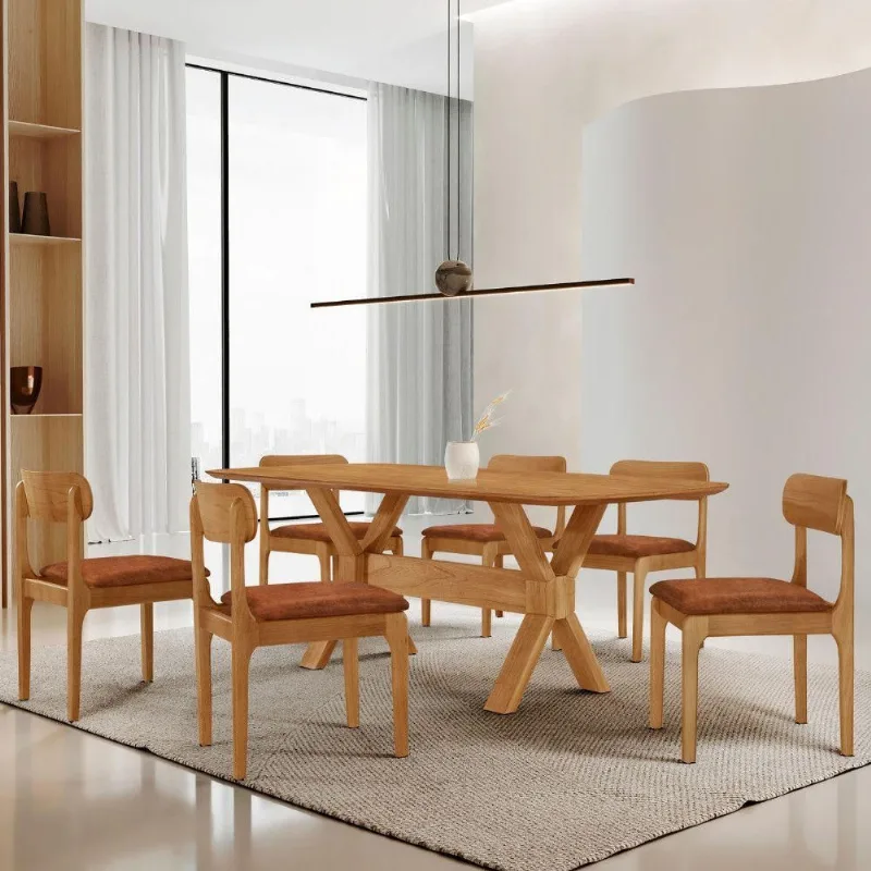 Conjunto Star 6 Lugares Tampo MDF Barril Base em X Imbuia 180CM Moderna - moderna