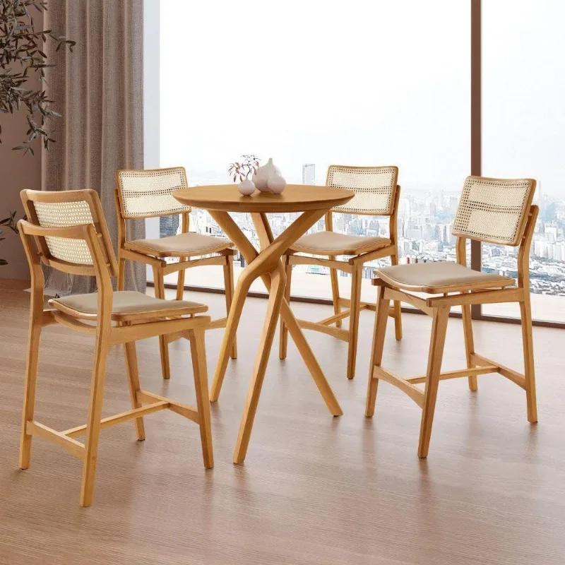 Conjunto Bistrô Ballare 4 Lugares Tampo MDF com Banquetas Estofadas Bege 60CM Moderna