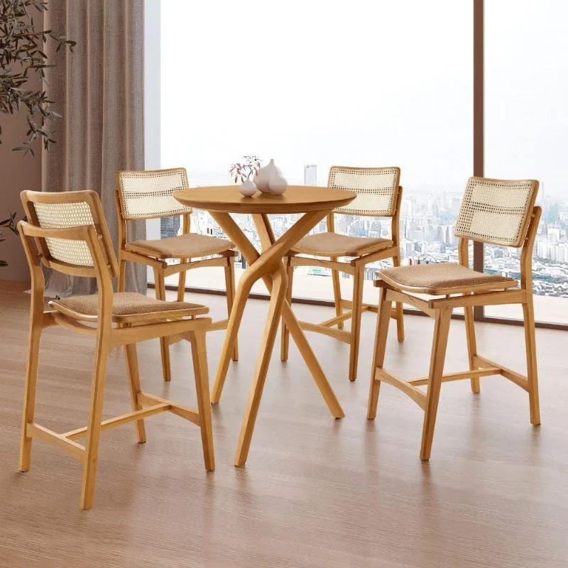 Conjunto Bistrô Ballare 4 Banquetas Tampo em MDF Assento Estofado Imbuia 60CM Moderna - moderna