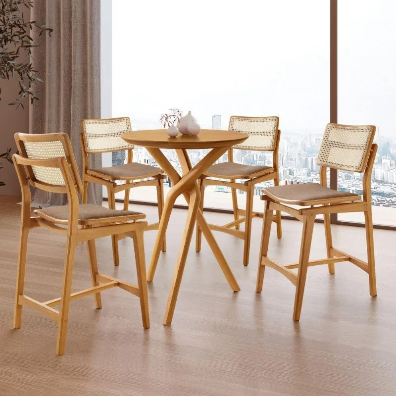 Conjunto Bistrô Ballare 4 Lugares Tampo MDF com Banquetas Estofadas Imbuia 60CM Moderna - moderna