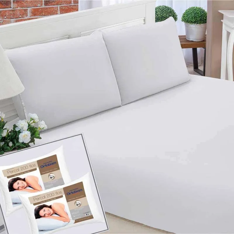 Kit Jogo de Cama Casal Pati 03 Peças Branco + 02 Travesseiros 200 Fios Ortobom