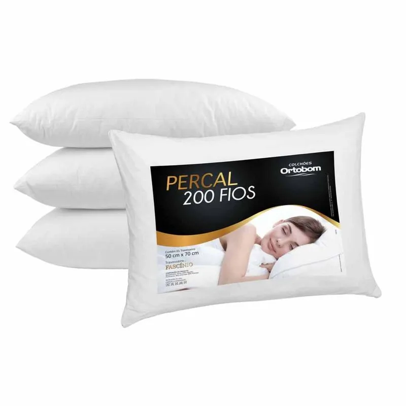 Kit Travesseiro 04 Peças 100% Algodão 200 Fios Fascínio c/ Fibra Siliconizada - Ortobom