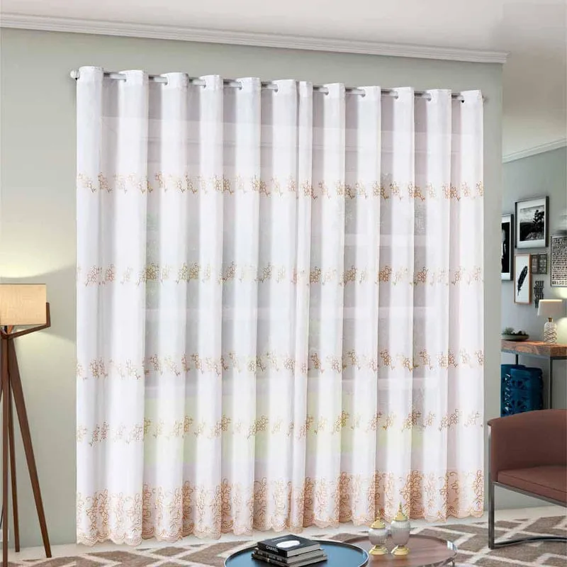Ariela Cortina 4X2,5 Voil Bordado Dourado