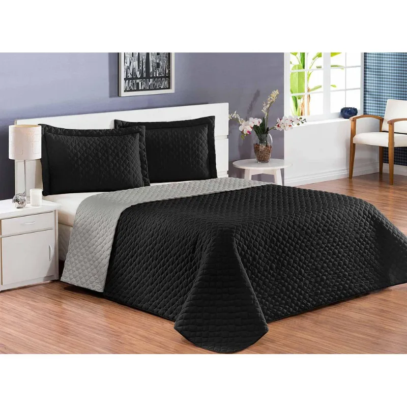 Cobre Leito Pati Casal - Preto/Cinza 3 Peças