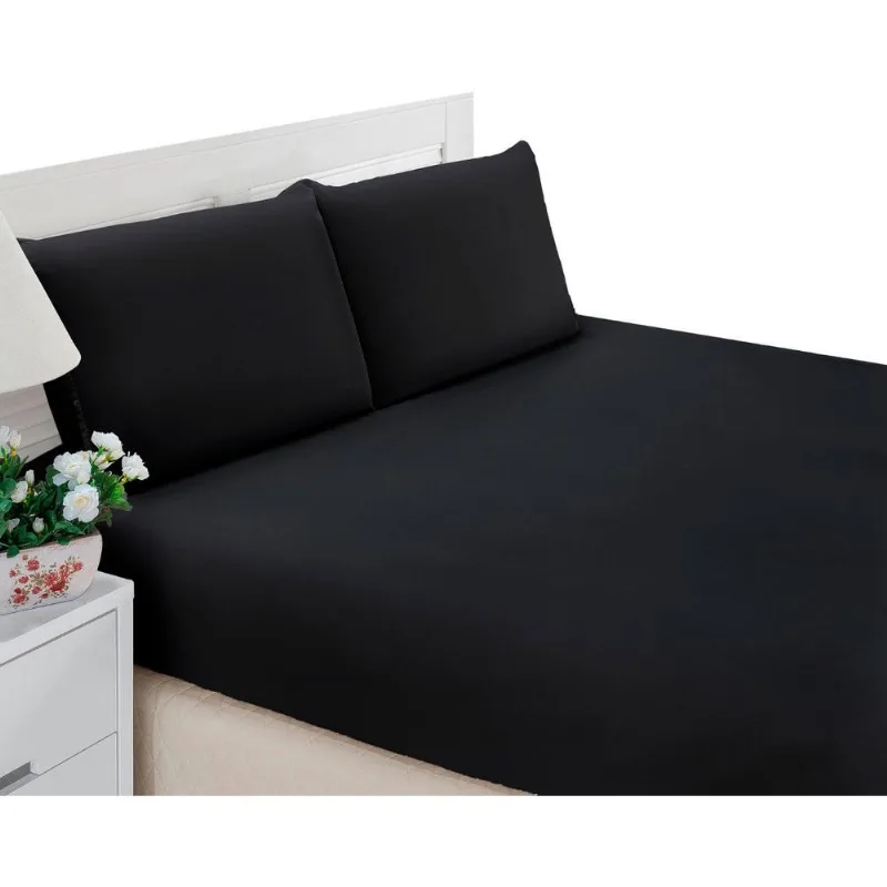 Jogo De Cama Casal Lençol Elástico 3 Peças Preto Liso Pati