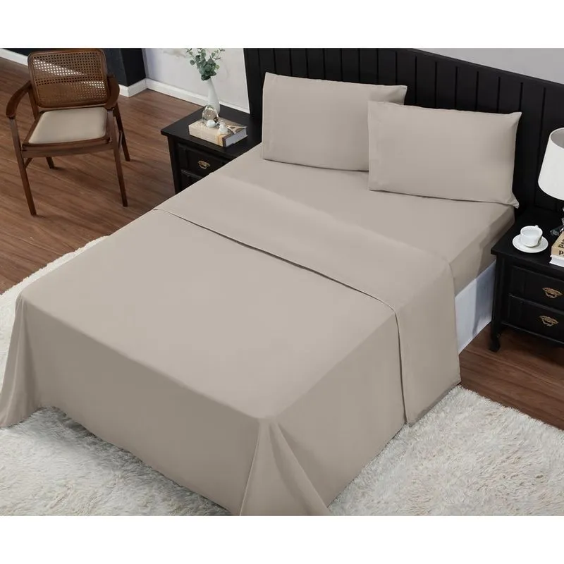 Jogo de Cama Casal Queen 400 Fios Percal 04 Peças Com Barra, Antiácaro, Anti-pilling com Toque Mac