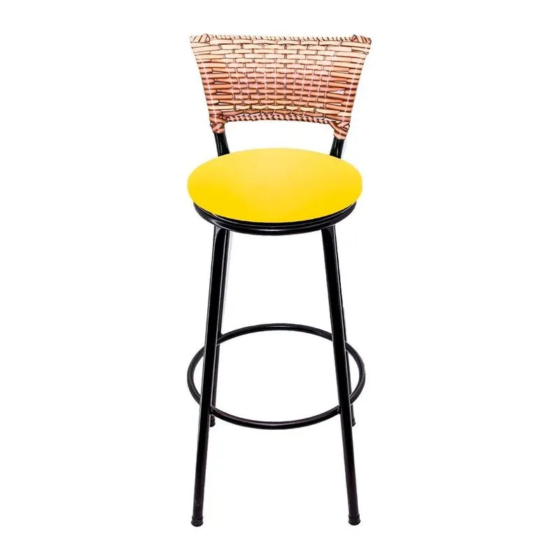 Banqueta Cyber Preta Junco Capuccino Assento Amarelo 70d