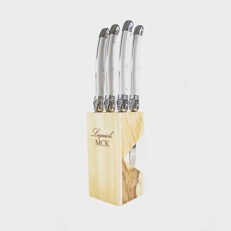 Conjunto de Facas Laguiole para Carne com Suporte mck Branco - 6 peças