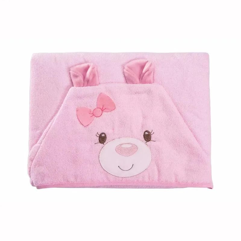 Toalha com Capuz Ursinho Rosa Baby Joy Incomfral