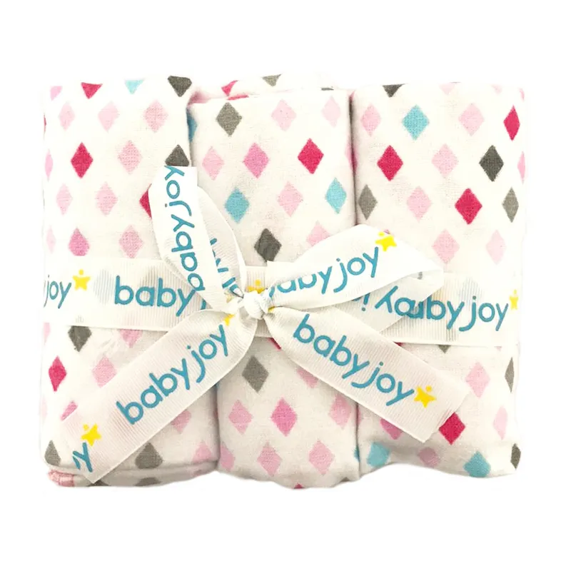 Kit Manta Flanelada Baby Joy Estampado com Fita Personalizada Rosa