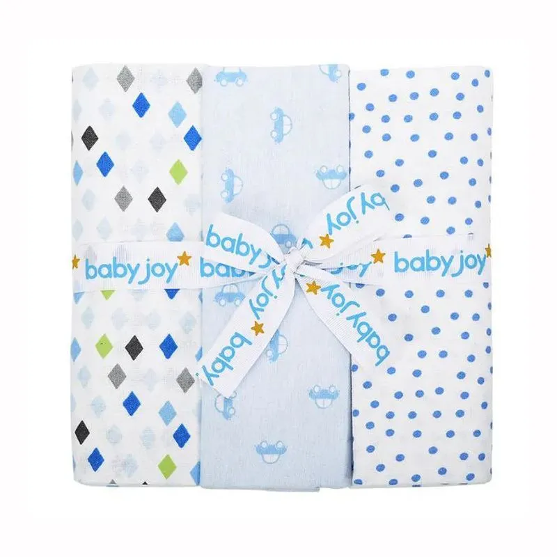 Kit Manta Flanelada Baby Joy Estampado com Fita Personalizada Azul
