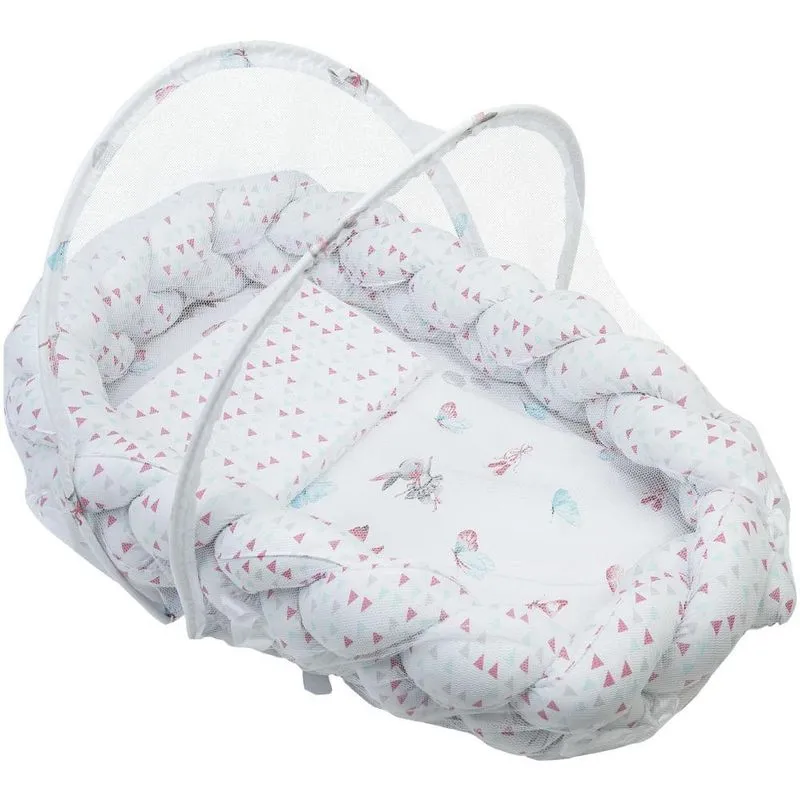 Ninho Trança Baby Joy Trends Travesseiro Mosquiteiro Rosa