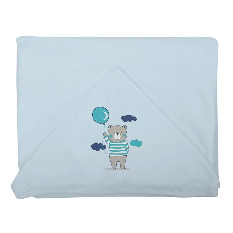 Toalha De Banho C/ Capuz Bambi Malha Plush Liso Ursinho Nuvem Azul