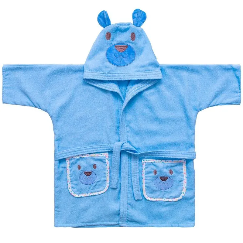 Roupão Bordado Com Capuz Urso Azul Baby Joy