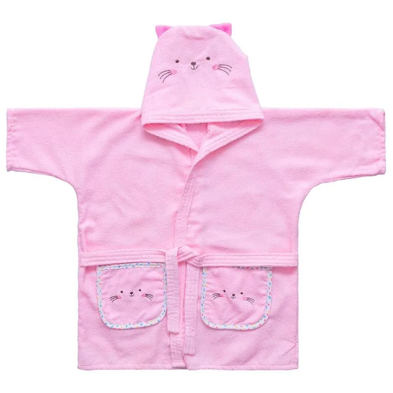 Roupão Bordado Com Capuz Gata Rosa Baby Joy