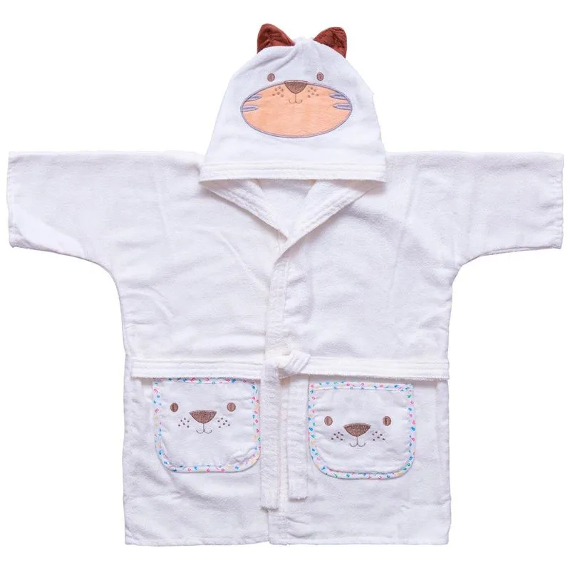 Roupão Bordado Com Capuz Tigre Bege Baby Joy