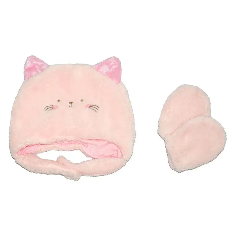Kit bebe touca / gorro bordado + luvas microfibra baby joy