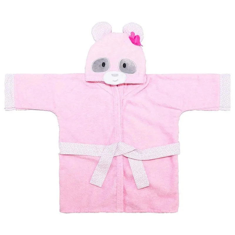 Roupão Infantil Com Capuz Bordado Panda Rosa Baby Joy
