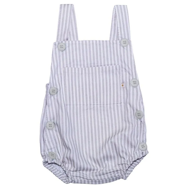 Jardineira Estampada Com Botões Listras Cinzas Baby Joy P