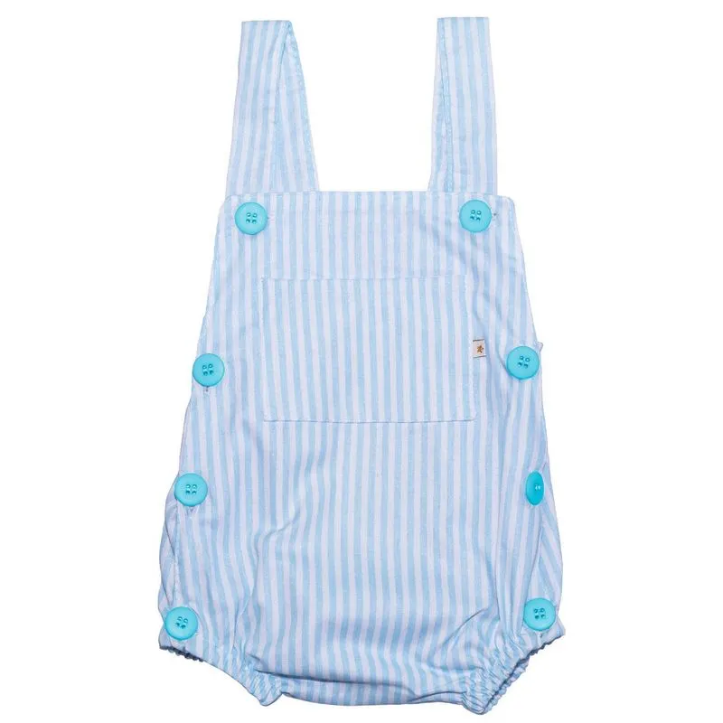 Jardineira Estampada Com Botões Listras Azul Baby Joy M