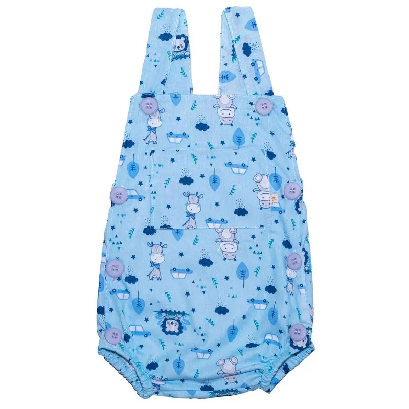 Jardineira Estampada Com Botões Urso Azul Baby Joy Gg