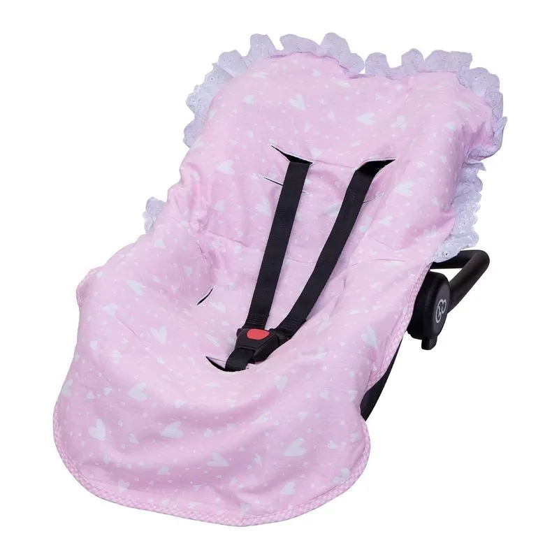 Capa Para Bebê Conforto Estampada Coração Rosa Bublim