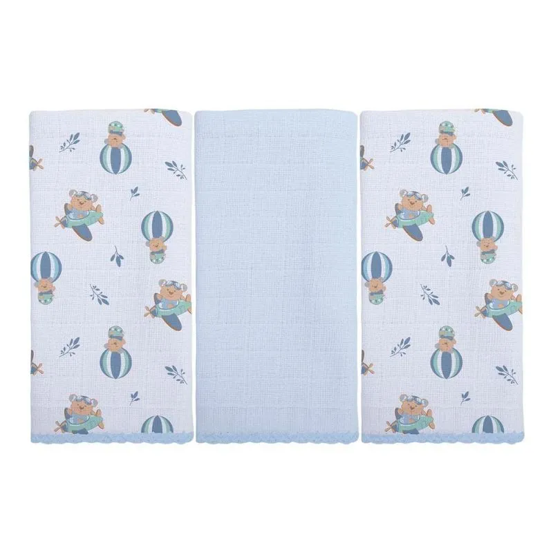 Pano De Boca Bublim Azul/Urso Balão C/3 Masculino 58026-002