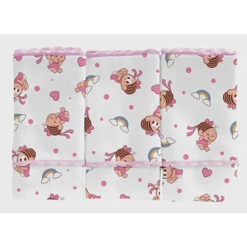 Pano de boca turma da mônica baby 100% algodão mônica rosa