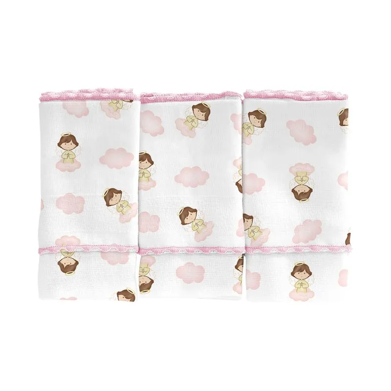 Pano De Boca Anjo Da Guarda Estampado C/festone 34cmx40cm Pct C/03un //feminino 1