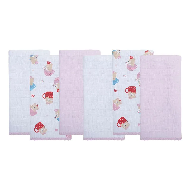 Pano De Boca Bublim Estampado/liso C/festone 34cmx40cm Pct C/06un //feminino 2