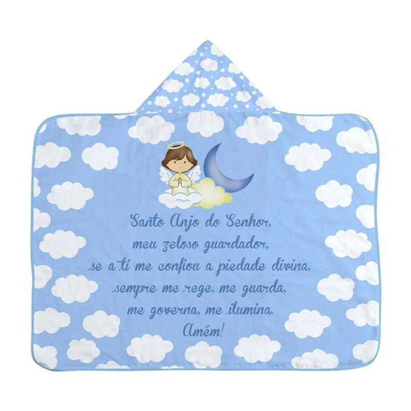 TOALHA C/CAPUZ ANJO DA GUARDA C/ESTAMPA LOCALIZADA E FORRO FRALDA 67CMX90CM PCT C/01UN //MASCULINO 1