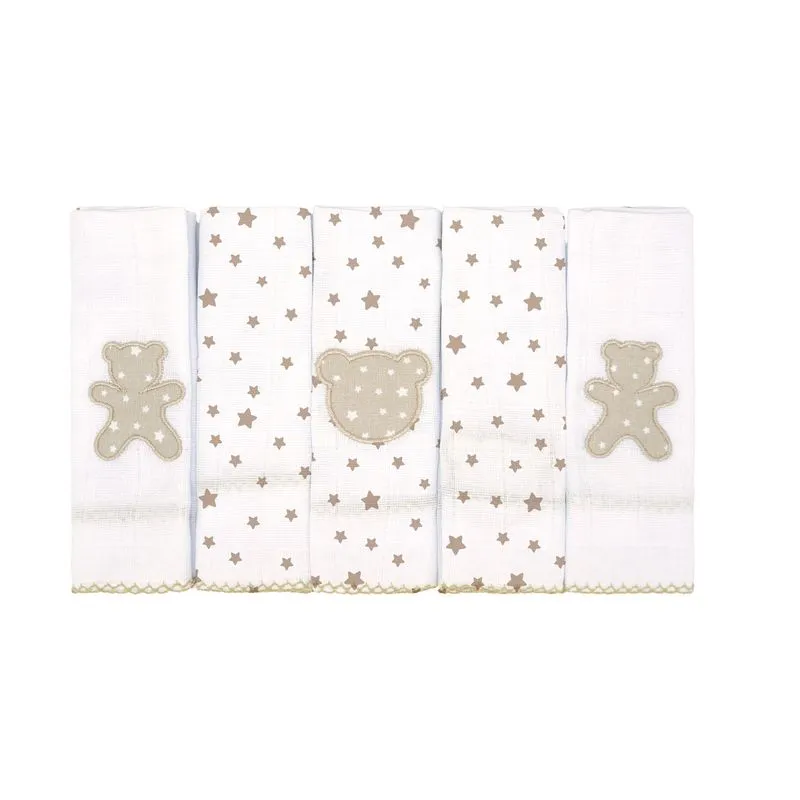 Pano De Boca Bublim Petit Estampado/liso C/bordado E Picueta 38cmx40cm Pct C/05un //bege