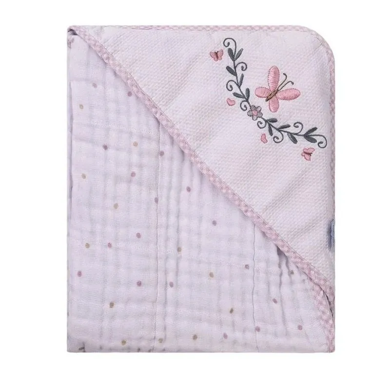Toalha De Banho Baby Joy Com Capuz Borboleta Rosa 80x80cm (MP)