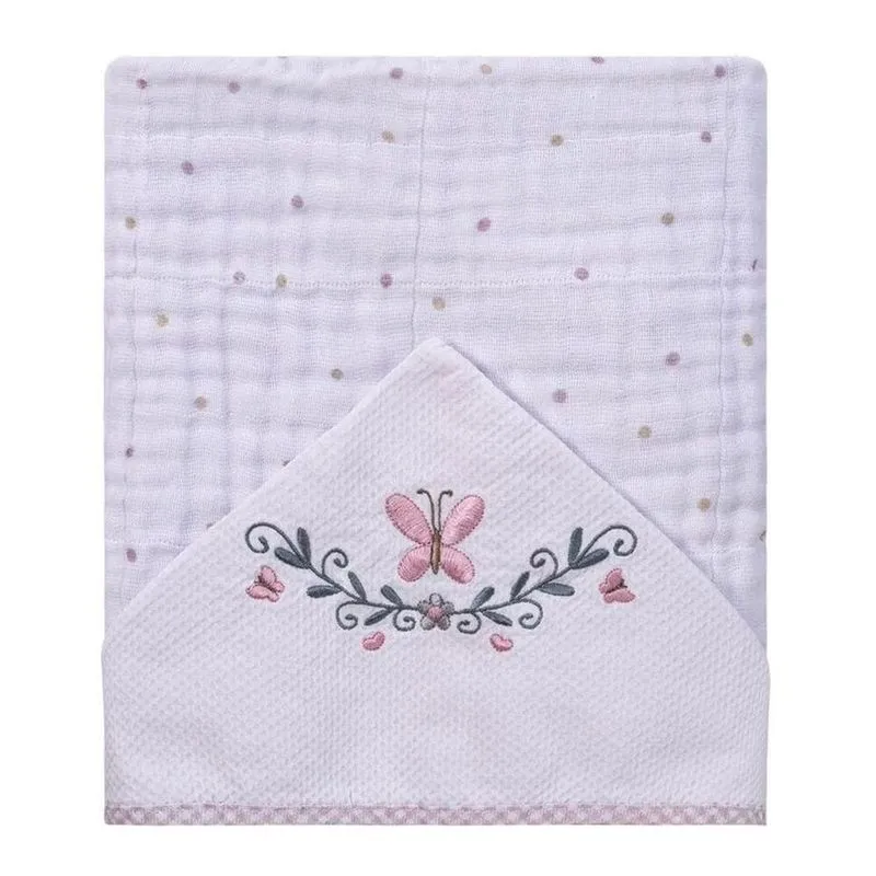 Toalha De Banho Baby Joy Com Capuz Borboleta Rosa 90x80cm (MP)