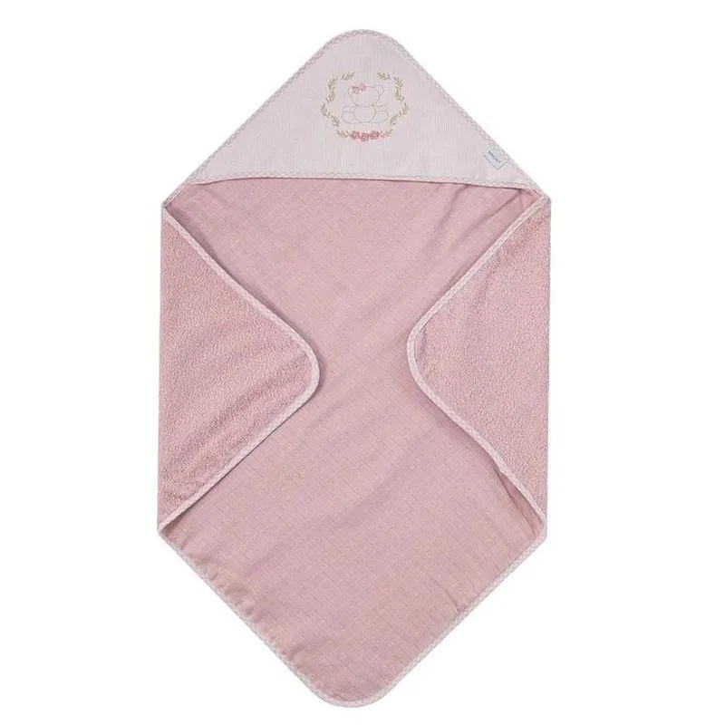 Toalha De Banho Baby Joy Com Capuz Urso Rosa (MP)