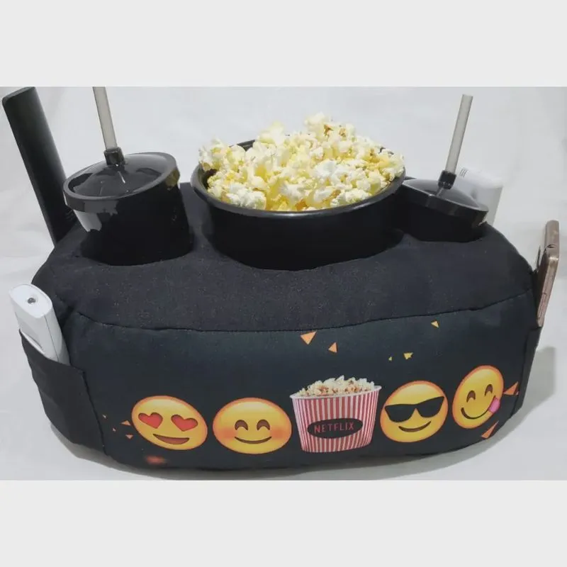 Kit Almofada Com Porta Pipoca 1 Balde + 2 Copos Emoticons