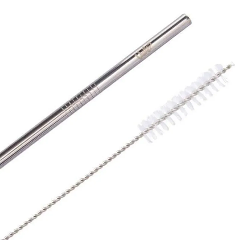Kit Canudo Metal Com Limpador - Prata