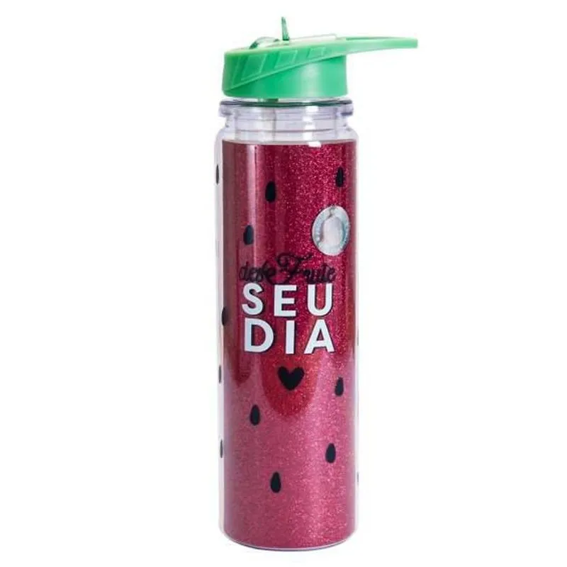 Garrafa Canudo Retrátil Com Glitter - Desfrute