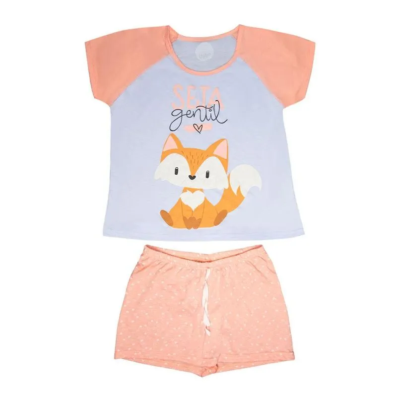 Pijama Short Adulto M - Floresta Raposa