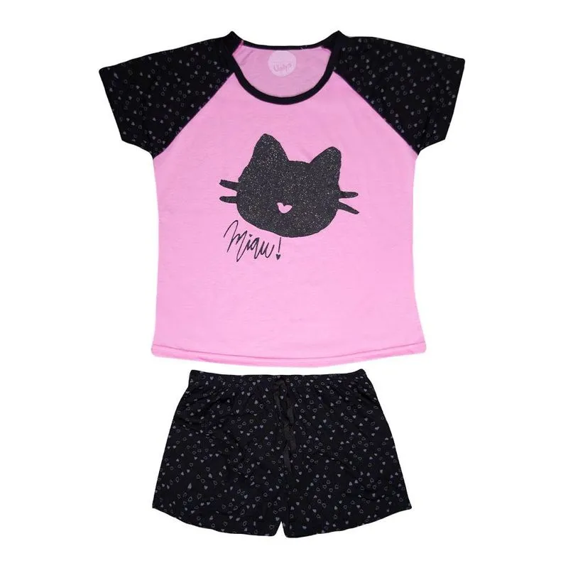 Pijama Short Adulto M - Gatinha