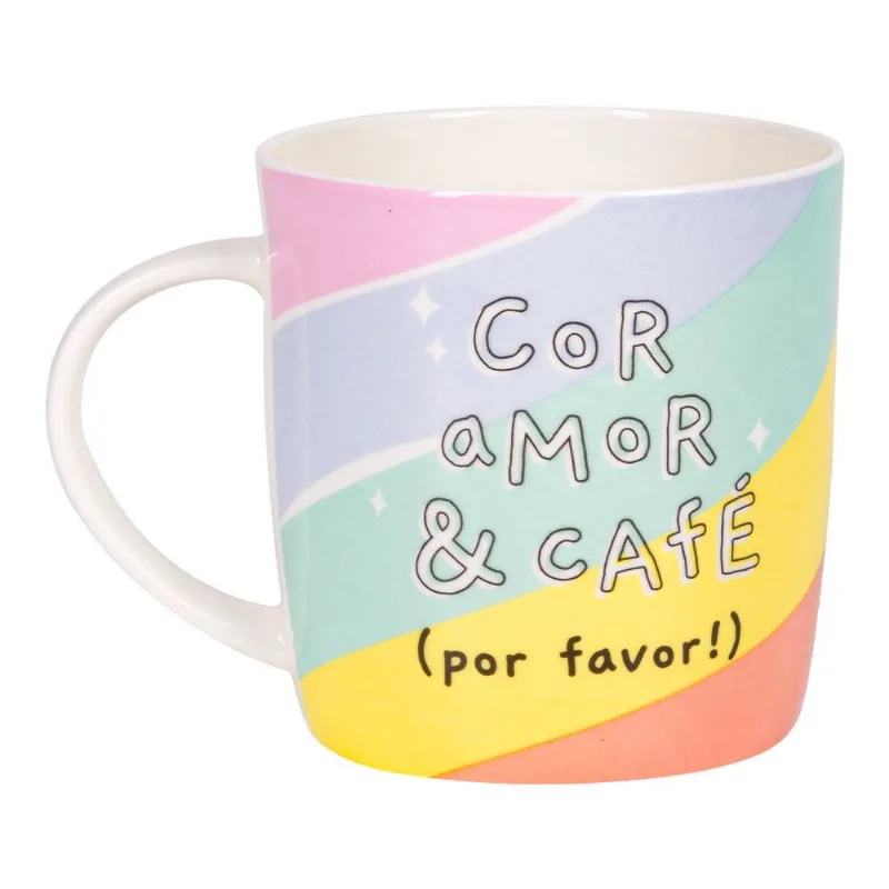 Caneca Cerâmica 400ml - Frases Cores E Amores Com Café