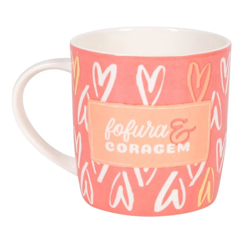 Caneca ceramica 400ML frase fofura E coragem uatt