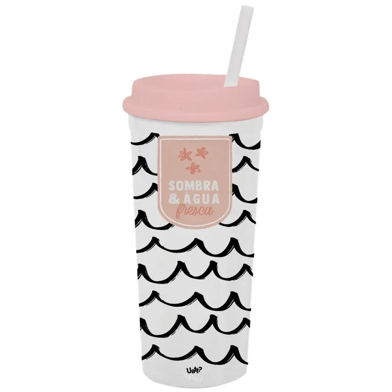Copo Canudo Slim - Frases Cores E Amores Agua Fresca Uatt